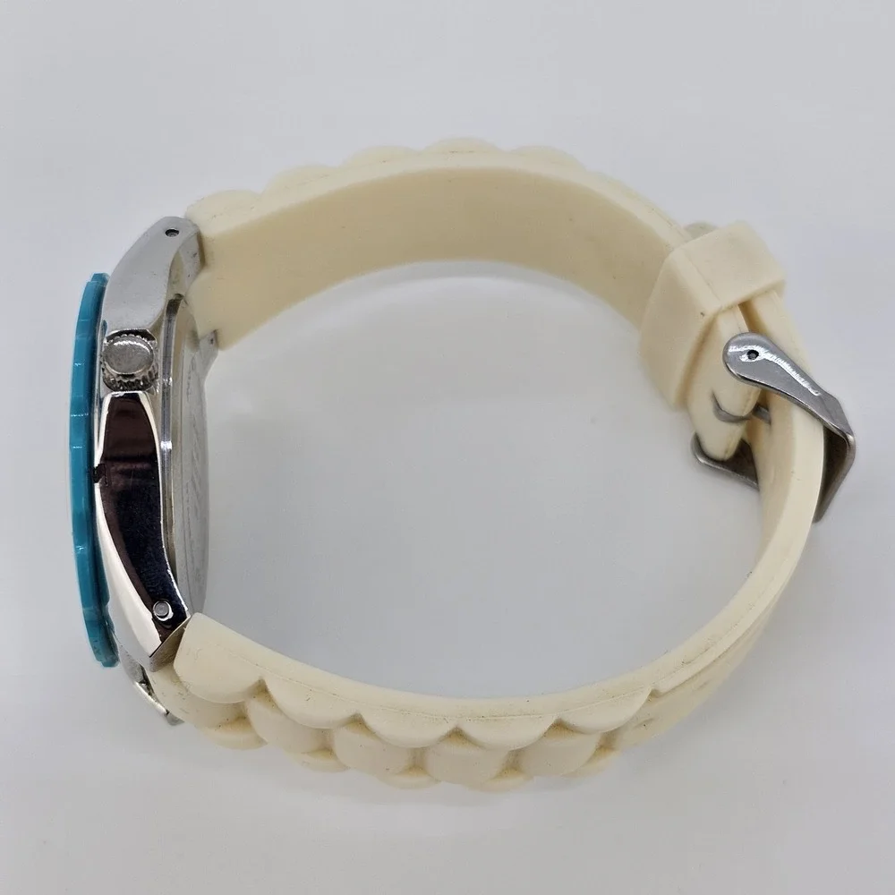 Unisex Analog Watch 40MM White Dial Cream Plastic Bands New Battery‎
